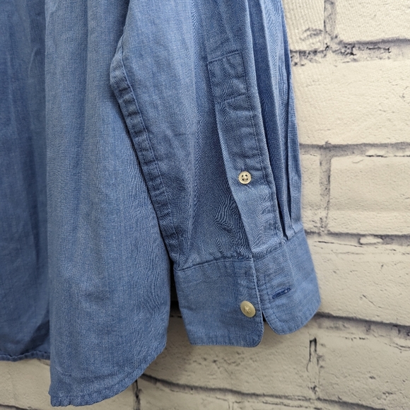 CHAPS Easy Care Blue Button Down Long Sleeve Dress Shirt Men's Size Medium - Picture 3 of 7